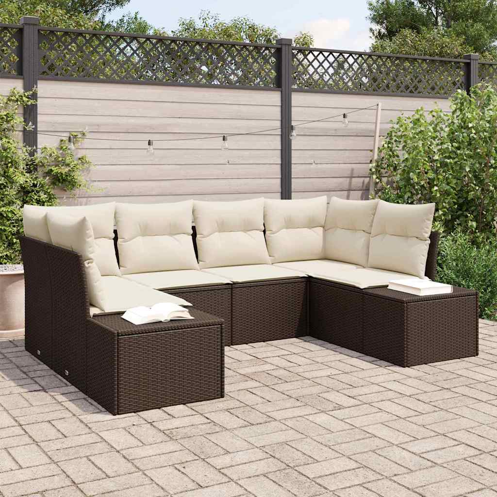Tuinbankenset met opslag 6 pcs Bruin en Crème Poly riet is nu te koop bij PeponiXL, paradijselijk wonen!