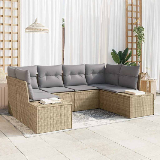 Tuinbankenset met opslag 6 pcs Beige en Licht Grijs Poly riet is nu te koop bij PeponiXL, paradijselijk wonen!
