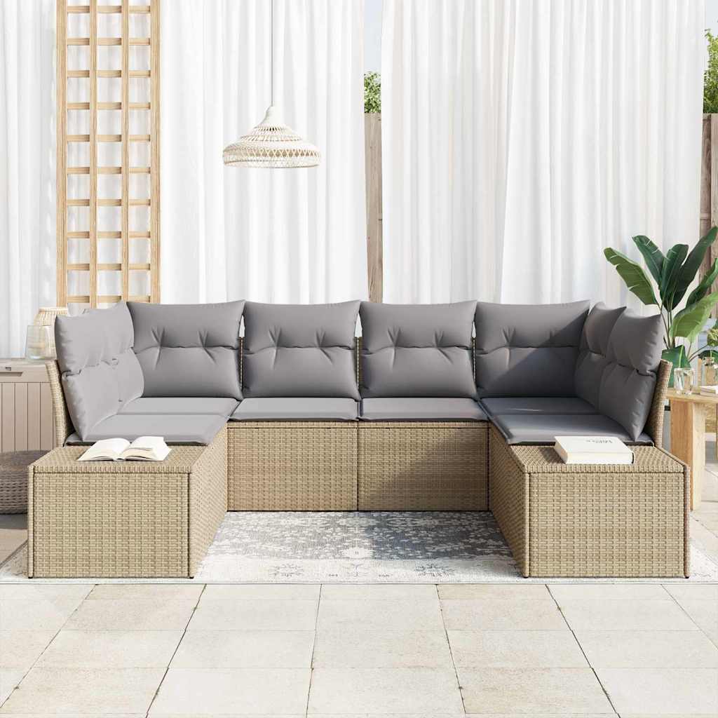Tuinbankenset met opslag 6 pcs Beige en Licht Grijs Poly riet is nu te koop bij PeponiXL, paradijselijk wonen!