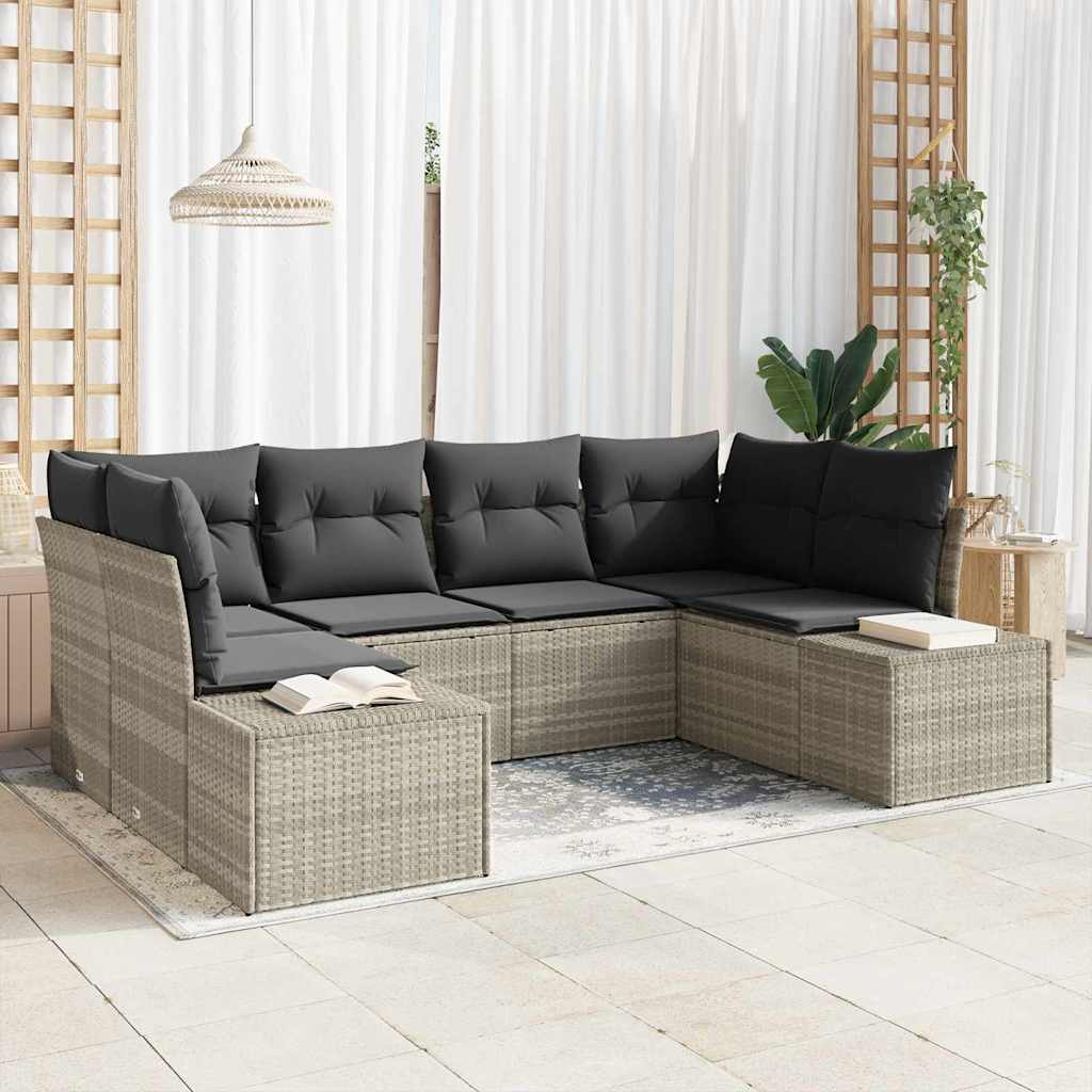 Tuinbankenset met opslag 6 pcs Lichtgrijs Poly riet is nu te koop bij PeponiXL, paradijselijk wonen!
