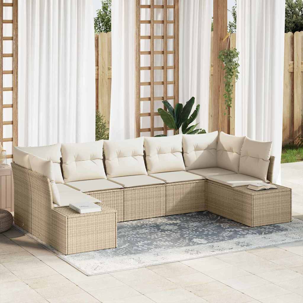 Tuinbankenset met opslag 7 pcs Beige en Crème Poly riet is nu te koop bij PeponiXL, paradijselijk wonen!