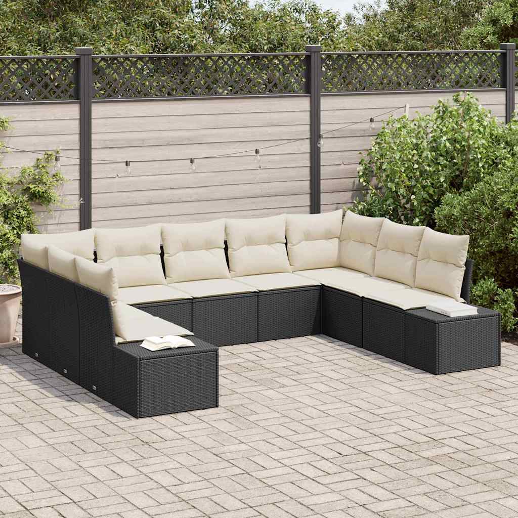 Tuinbankenset met kussen 9 pcs Zwart en Crème Polyrattan is nu te koop bij PeponiXL, paradijselijk wonen!