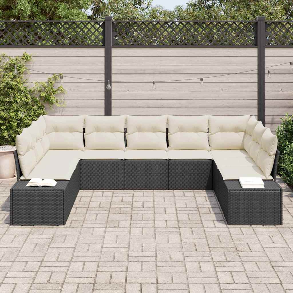 Tuinbankenset met kussen 9 pcs Zwart en Crème Polyrattan is nu te koop bij PeponiXL, paradijselijk wonen!