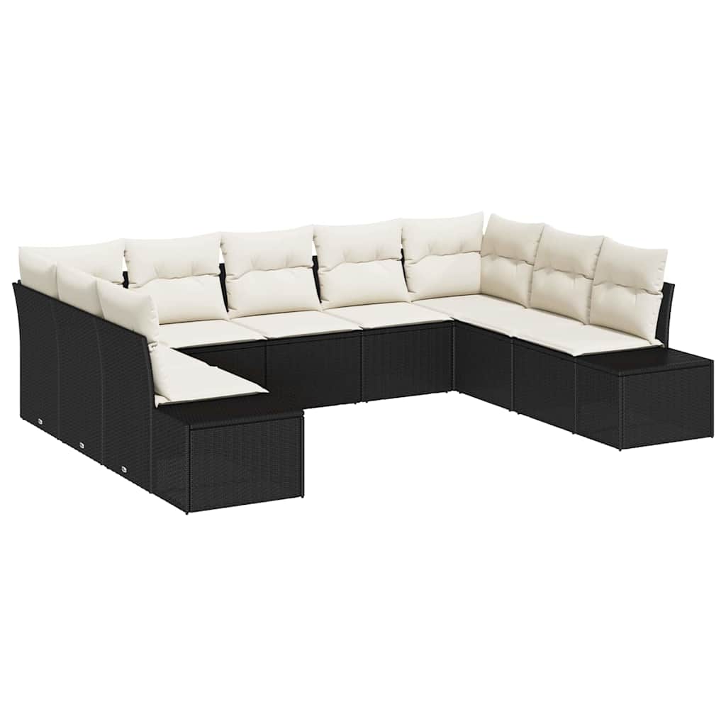 Tuinbankenset met kussen 9 pcs Zwart en Crème Polyrattan is nu te koop bij PeponiXL, paradijselijk wonen!