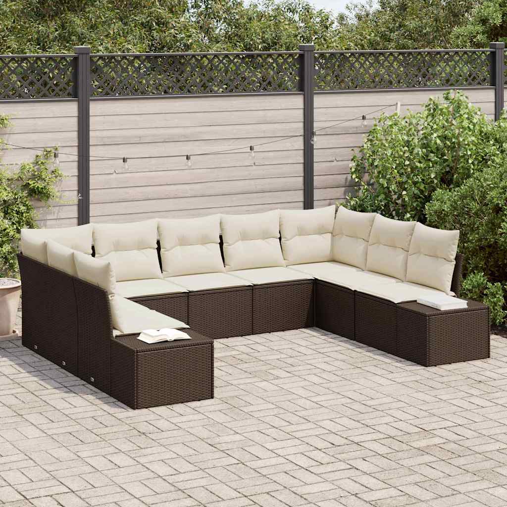 Tuinbankenset met kussen 9 pcs Bruin en Crème Polyrattan is nu te koop bij PeponiXL, paradijselijk wonen!