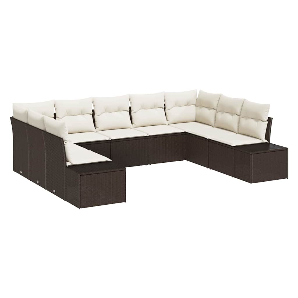 Tuinbankenset met kussen 9 pcs Bruin en Crème Polyrattan is nu te koop bij PeponiXL, paradijselijk wonen!