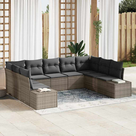 Tuinbankenset met kussen 9 pcs Grijs Polyrattan is nu te koop bij PeponiXL, paradijselijk wonen!