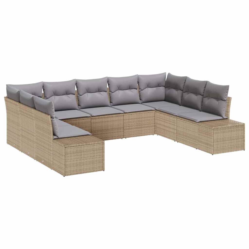 Tuinbankenset met kussen 9 pcs Beige en Licht Grijs Polyrattan is nu te koop bij PeponiXL, paradijselijk wonen!