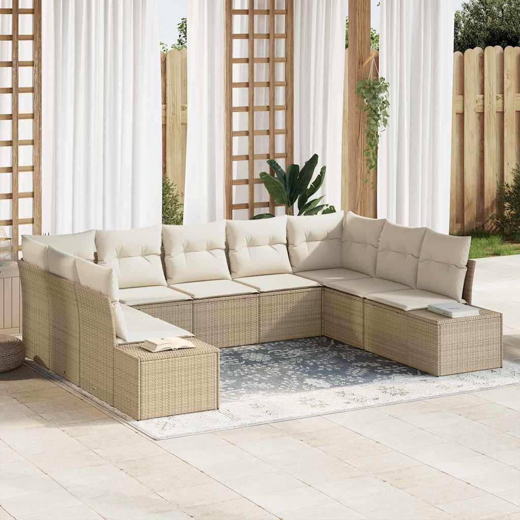 Tuinbankenset met kussen 9 pcs Beige en Crème Polyrattan is nu te koop bij PeponiXL, paradijselijk wonen!