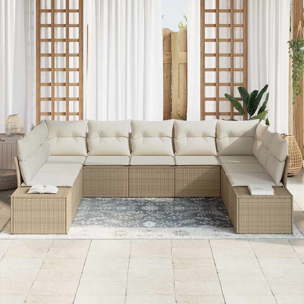 Tuinbankenset met kussen 9 pcs Beige en Crème Polyrattan is nu te koop bij PeponiXL, paradijselijk wonen!