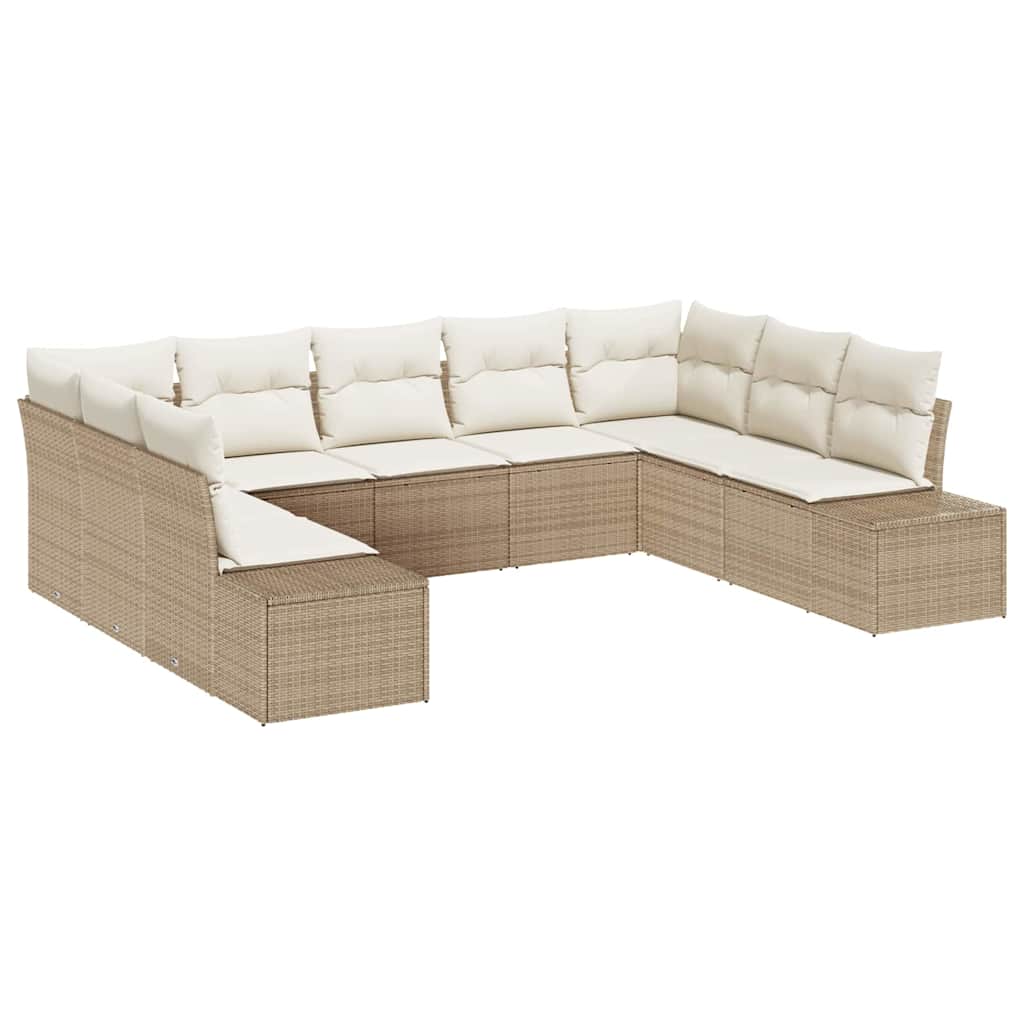 Tuinbankenset met kussen 9 pcs Beige en Crème Polyrattan is nu te koop bij PeponiXL, paradijselijk wonen!