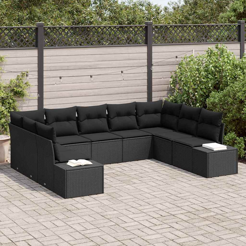 Tuinbankenset met kussen 9 pcs Zwart Polyrattan is nu te koop bij PeponiXL, paradijselijk wonen!