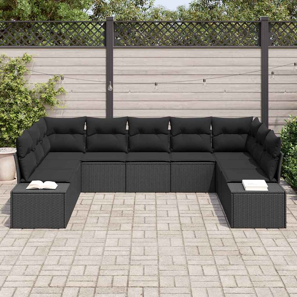 Tuinbankenset met kussen 9 pcs Zwart Polyrattan is nu te koop bij PeponiXL, paradijselijk wonen!
