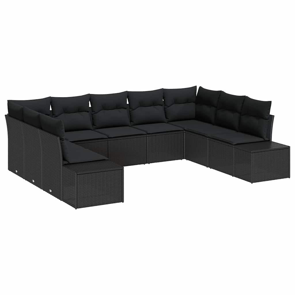 Tuinbankenset met kussen 9 pcs Zwart Polyrattan is nu te koop bij PeponiXL, paradijselijk wonen!