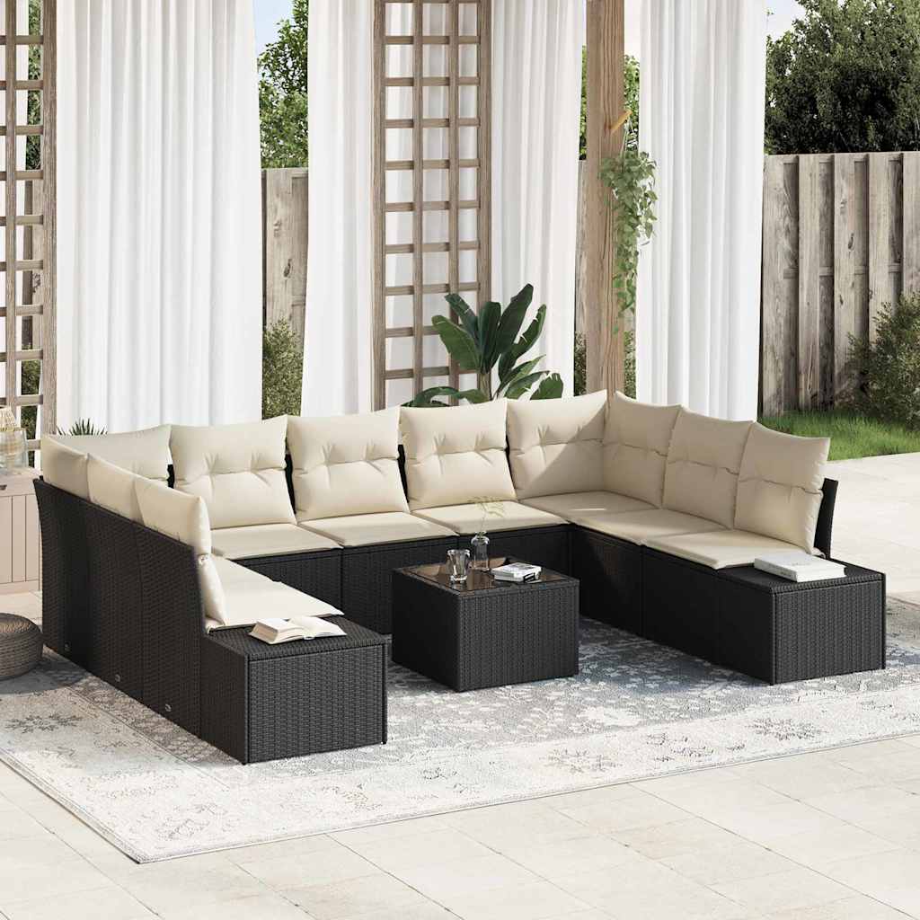 Tuinbankenset met kussen 9 pcs Zwart en Crème Polyrattan is nu te koop bij PeponiXL, paradijselijk wonen!