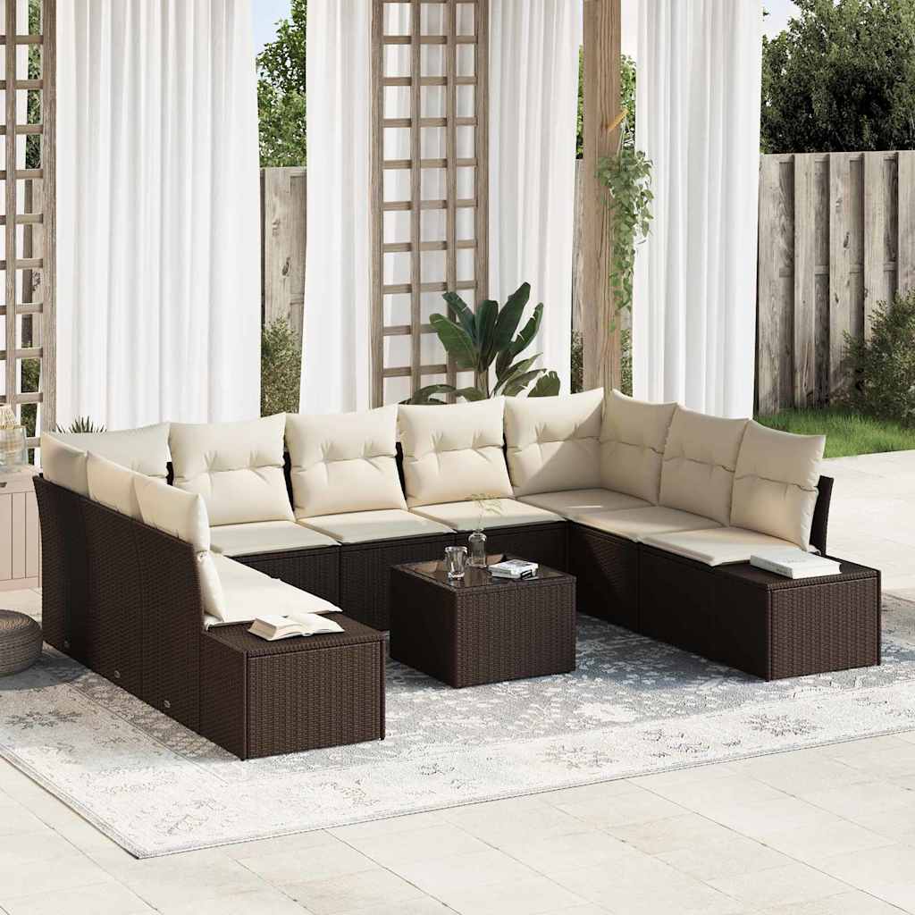 Tuinbankenset met kussen 9 pcs Bruin en Crème Polyrattan is nu te koop bij PeponiXL, paradijselijk wonen!