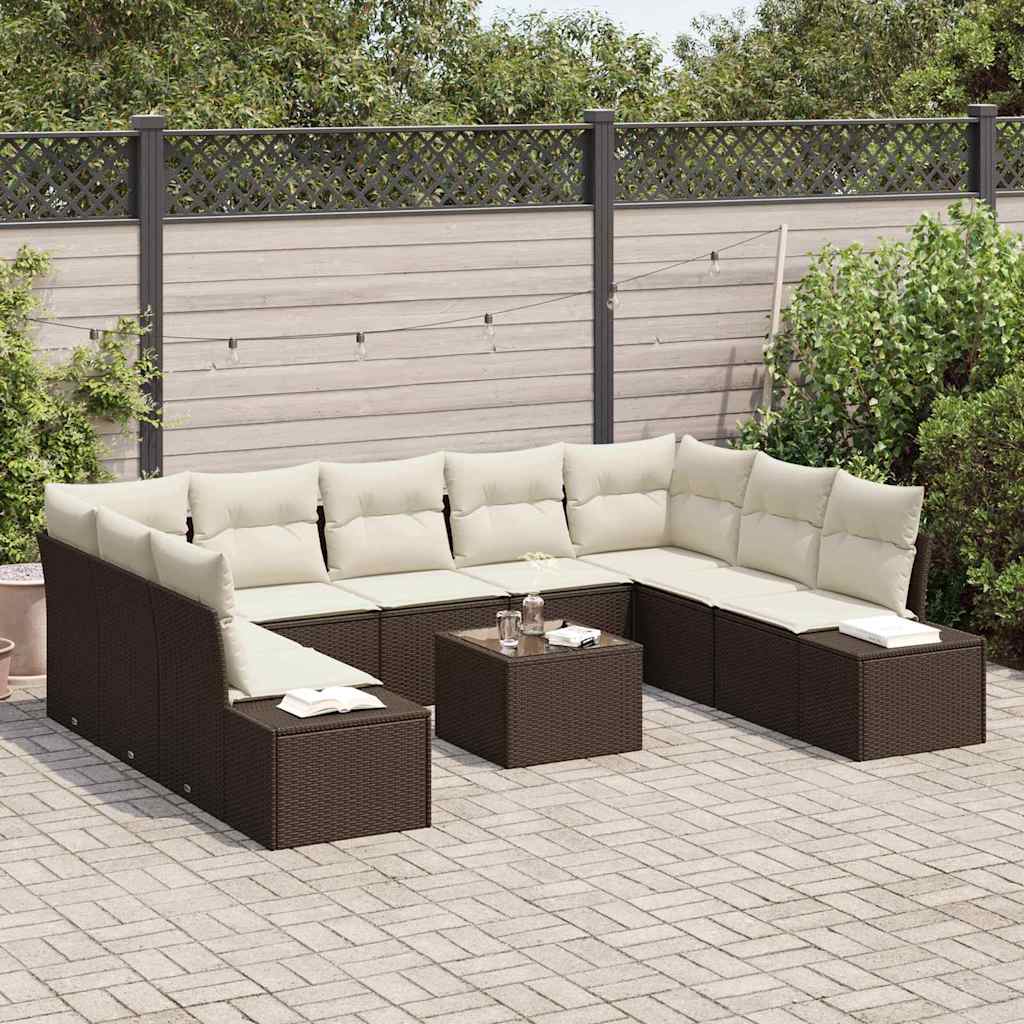 Tuinbankenset met kussen 9 pcs Bruin en Crème Polyrattan is nu te koop bij PeponiXL, paradijselijk wonen!