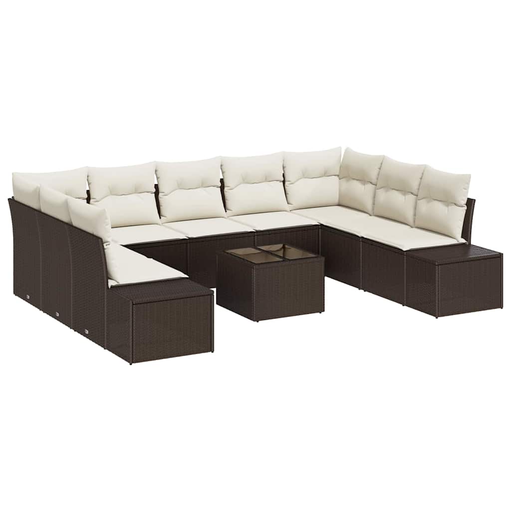 Tuinbankenset met kussen 9 pcs Bruin en Crème Polyrattan is nu te koop bij PeponiXL, paradijselijk wonen!