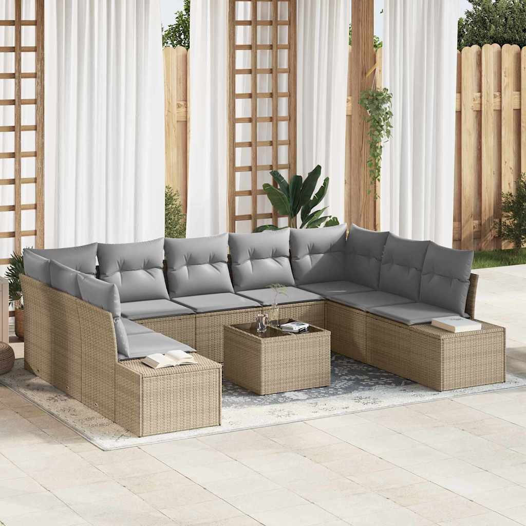 Tuinbankenset met kussen 9 pcs Beige en Licht Grijs Polyrattan is nu te koop bij PeponiXL, paradijselijk wonen!