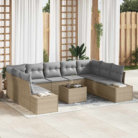 Tuinbankenset met kussen 9 pcs Beige en Licht Grijs Polyrattan is nu te koop bij PeponiXL, paradijselijk wonen!