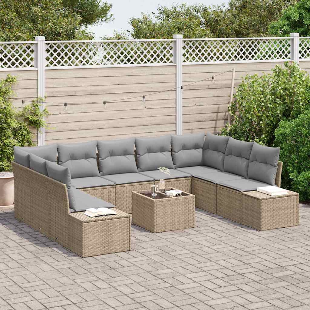 Tuinbankenset met kussen 9 pcs Beige en Licht Grijs Polyrattan is nu te koop bij PeponiXL, paradijselijk wonen!