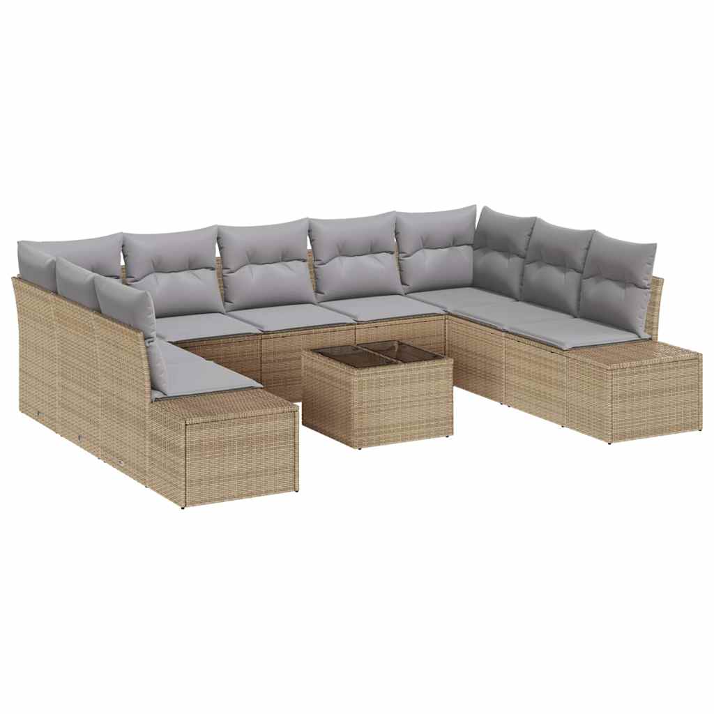Tuinbankenset met kussen 9 pcs Beige en Licht Grijs Polyrattan is nu te koop bij PeponiXL, paradijselijk wonen!