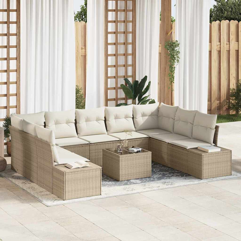 Tuinbankenset met kussen 9 pcs Beige en Crème Polyrattan is nu te koop bij PeponiXL, paradijselijk wonen!