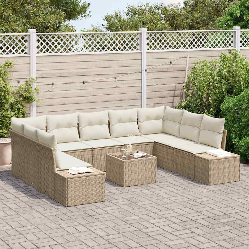 Tuinbankenset met kussen 9 pcs Beige en Crème Polyrattan is nu te koop bij PeponiXL, paradijselijk wonen!