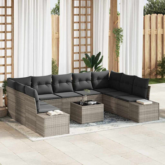 Tuinbankenset met kussen 9 pcs Lichtgrijs Polyrattan is nu te koop bij PeponiXL, paradijselijk wonen!