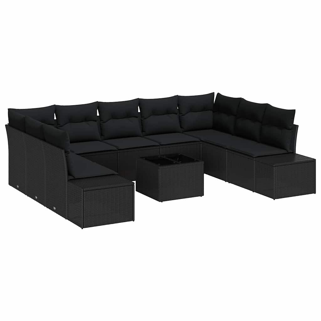 Tuinbankenset met kussen 9 pcs Zwart Polyrattan is nu te koop bij PeponiXL, paradijselijk wonen!