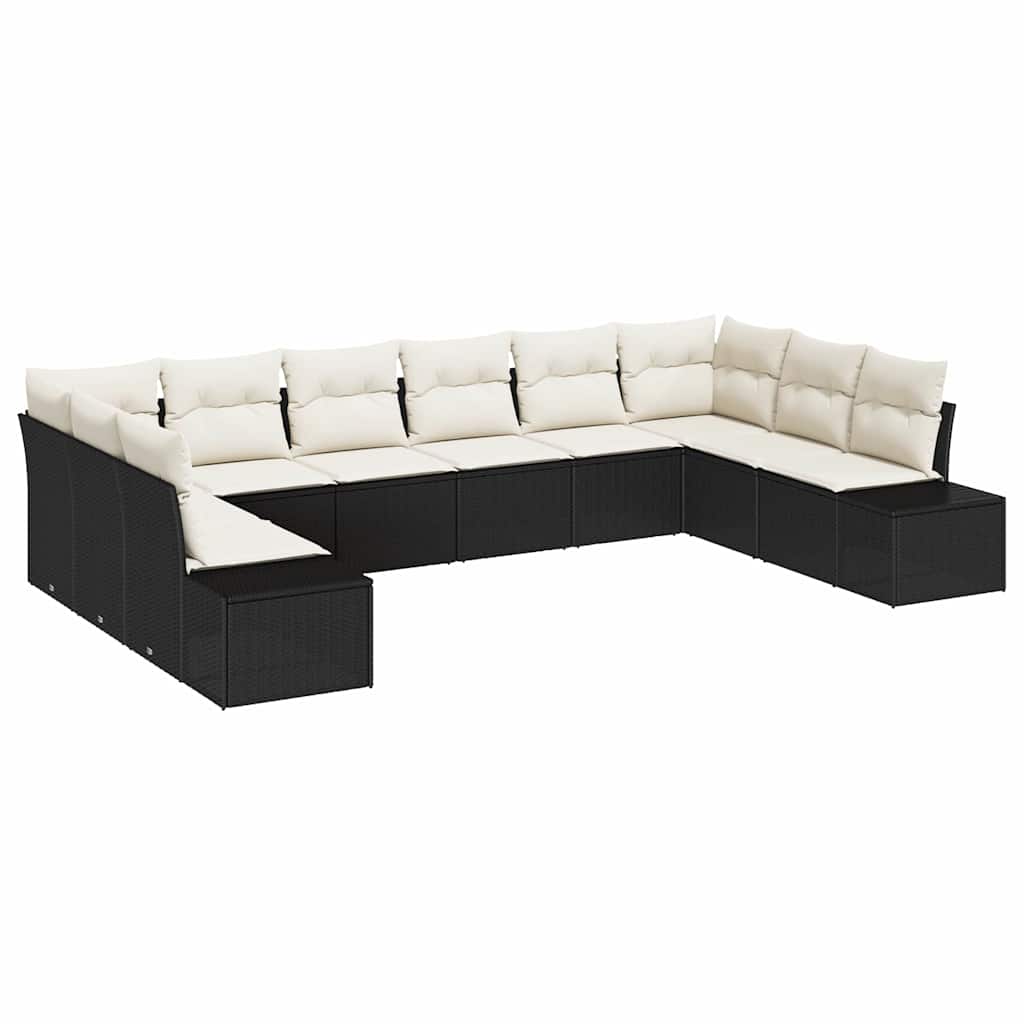 Tuinbankenset met kussen 10 pcs Zwart en Crème Polyrattan is nu te koop bij PeponiXL, paradijselijk wonen!