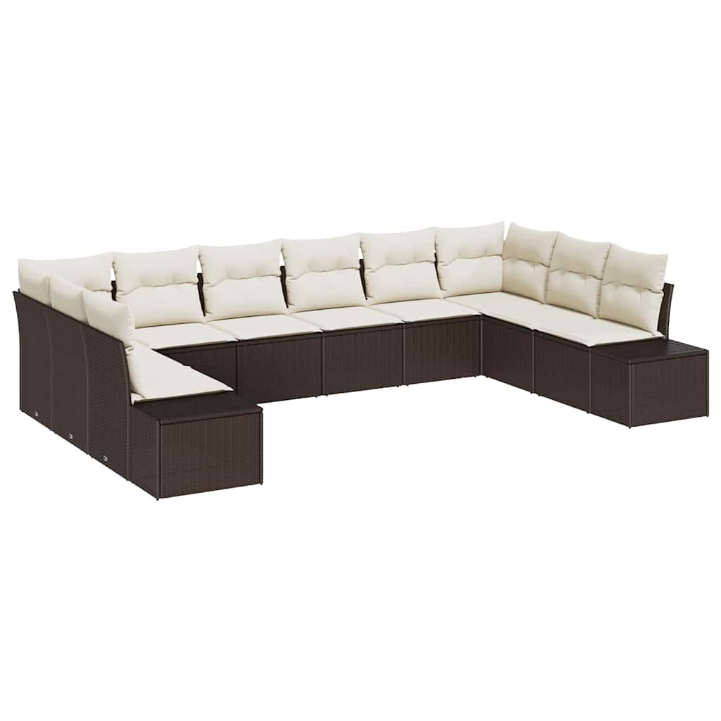 Tuinbankenset met kussen 10 pcs Bruin en Crème Polyrattan is nu te koop bij PeponiXL, paradijselijk wonen!