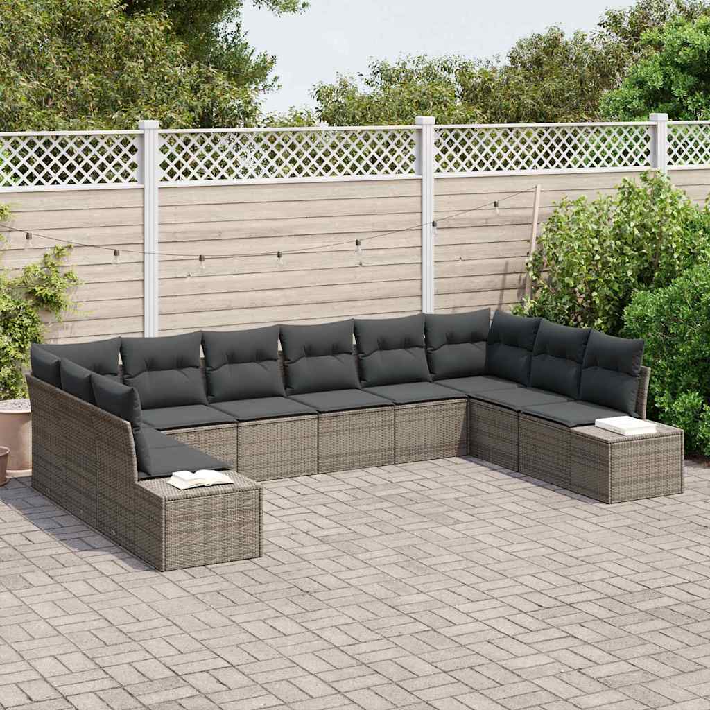 Tuinbankenset met kussen 10 pcs Grijs Polyrattan is nu te koop bij PeponiXL, paradijselijk wonen!