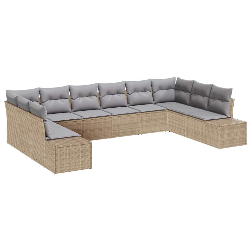 Tuinbankenset met kussen 10 pcs Beige en Licht Grijs Polyrattan is nu te koop bij PeponiXL, paradijselijk wonen!