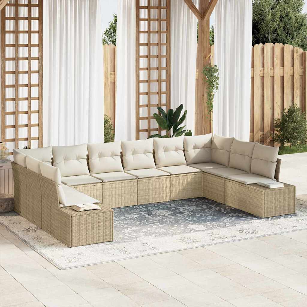 Tuinbankenset met kussen 10 pcs Beige en Crème Polyrattan is nu te koop bij PeponiXL, paradijselijk wonen!