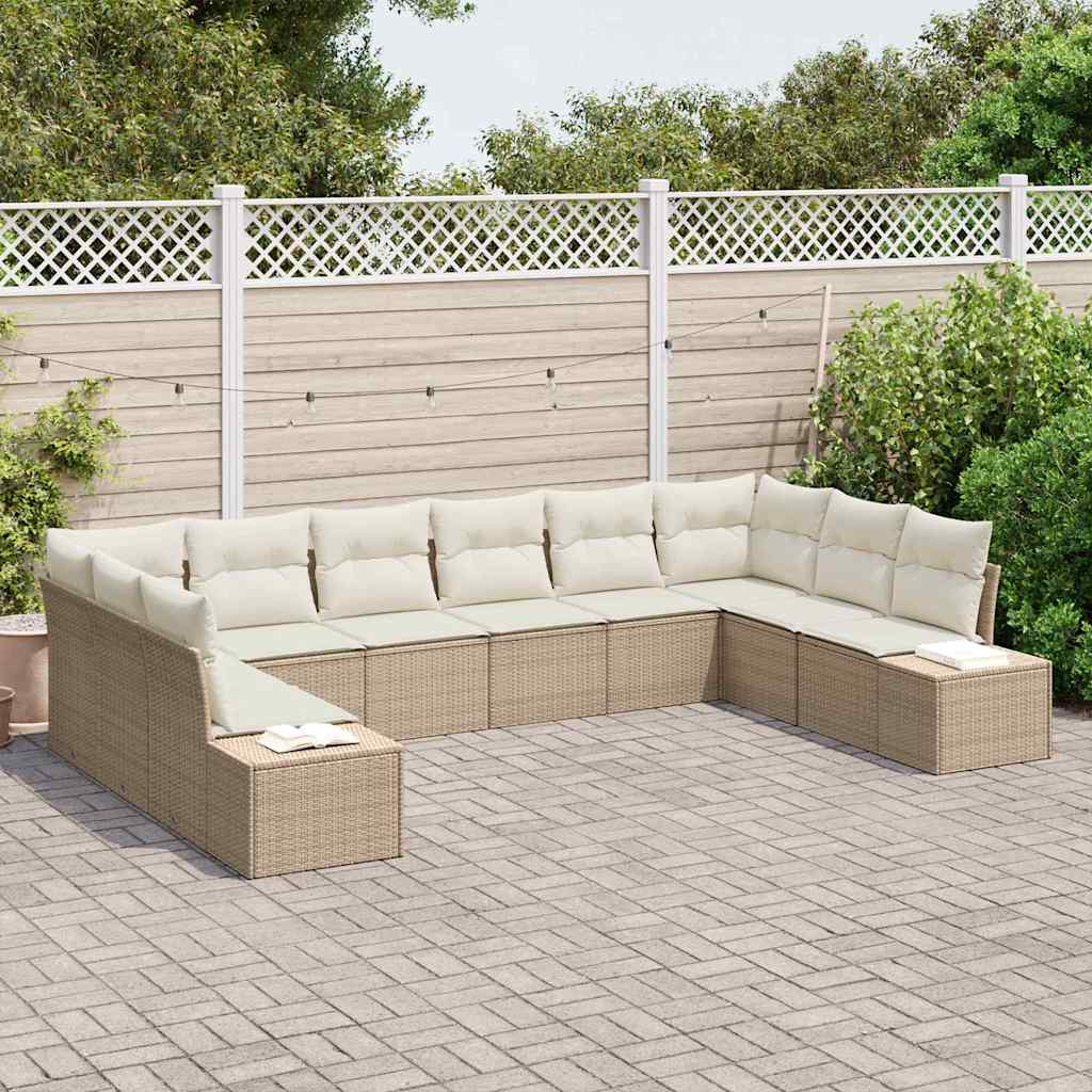 Tuinbankenset met kussen 10 pcs Beige en Crème Polyrattan is nu te koop bij PeponiXL, paradijselijk wonen!