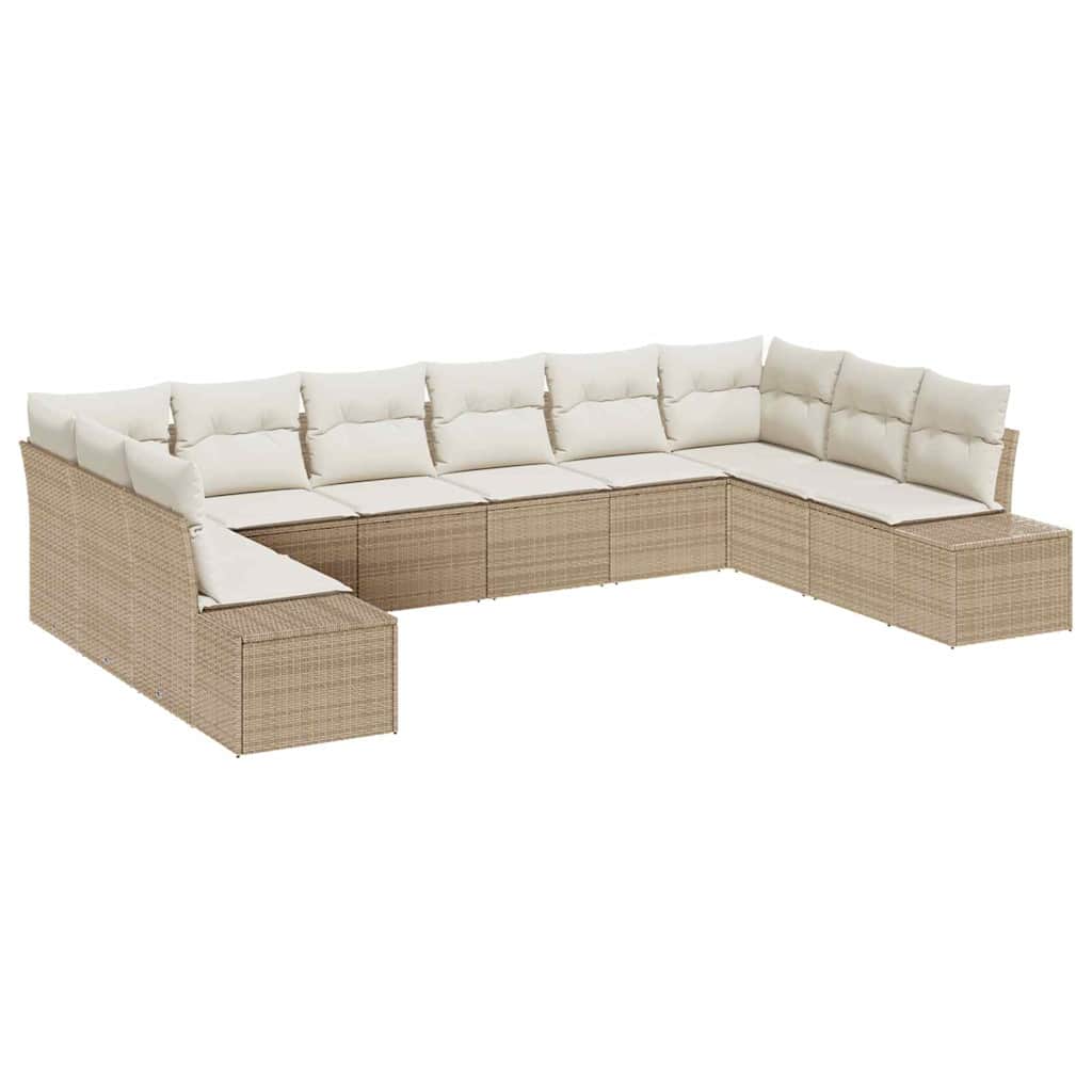 Tuinbankenset met kussen 10 pcs Beige en Crème Polyrattan is nu te koop bij PeponiXL, paradijselijk wonen!