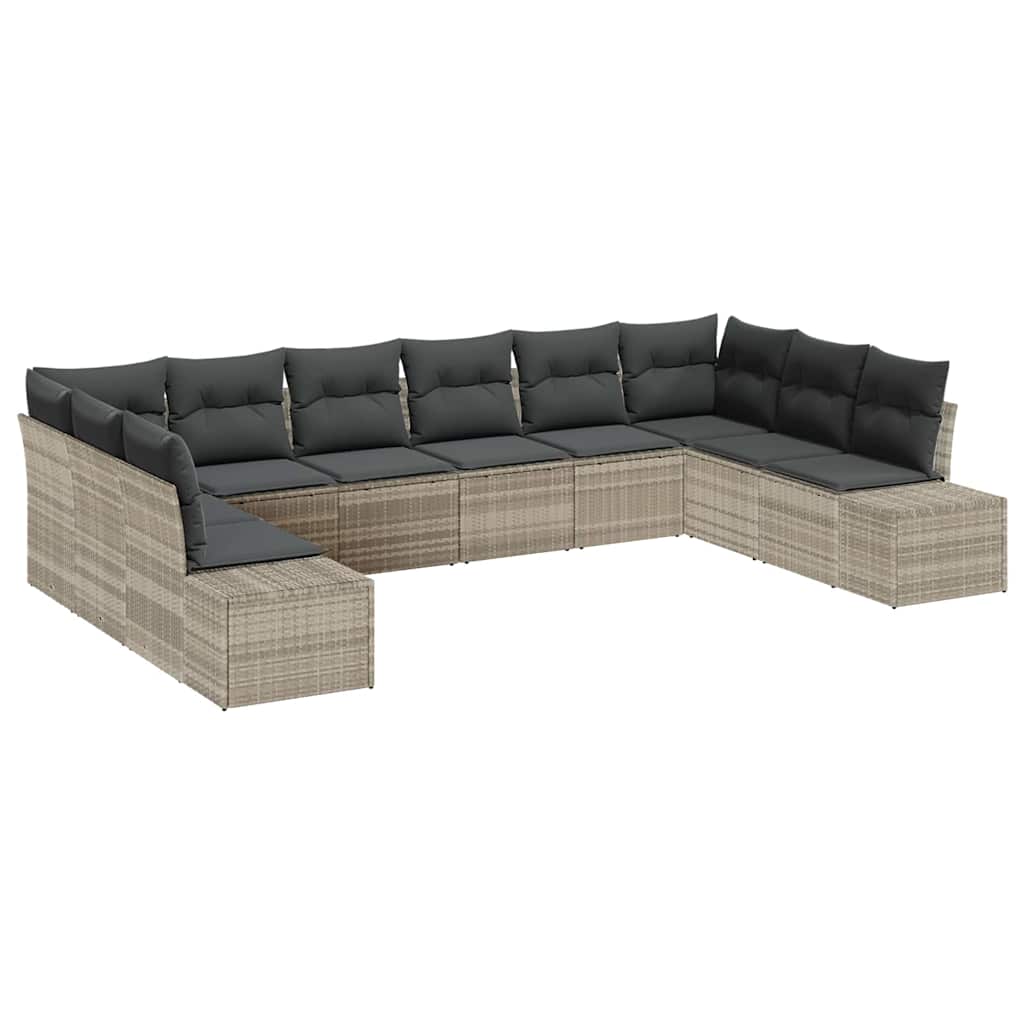 Tuinbankenset met kussen 10 pcs Lichtgrijs Polyrattan is nu te koop bij PeponiXL, paradijselijk wonen!