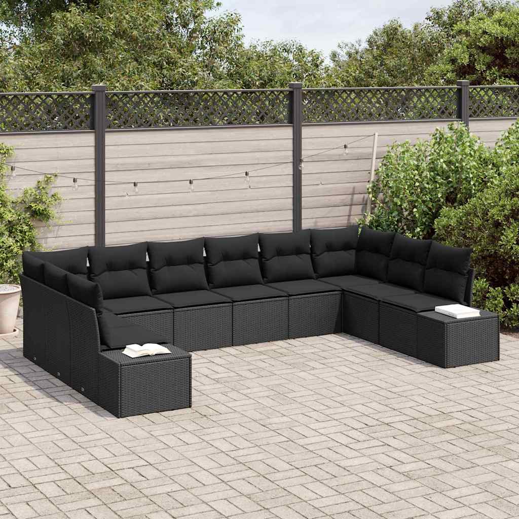 Tuinbankenset met kussen 10 pcs Zwart Polyrattan is nu te koop bij PeponiXL, paradijselijk wonen!