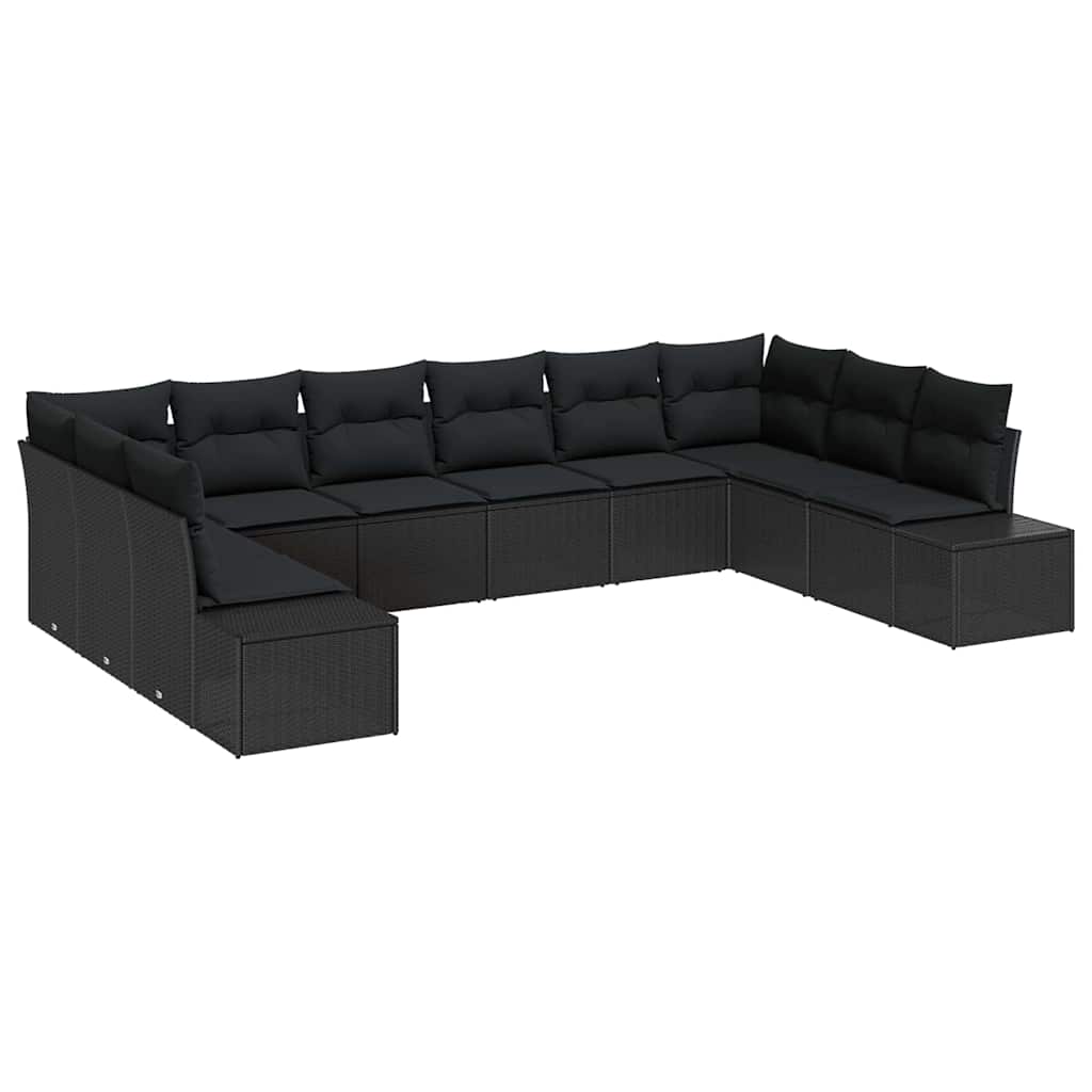 Tuinbankenset met kussen 10 pcs Zwart Polyrattan is nu te koop bij PeponiXL, paradijselijk wonen!