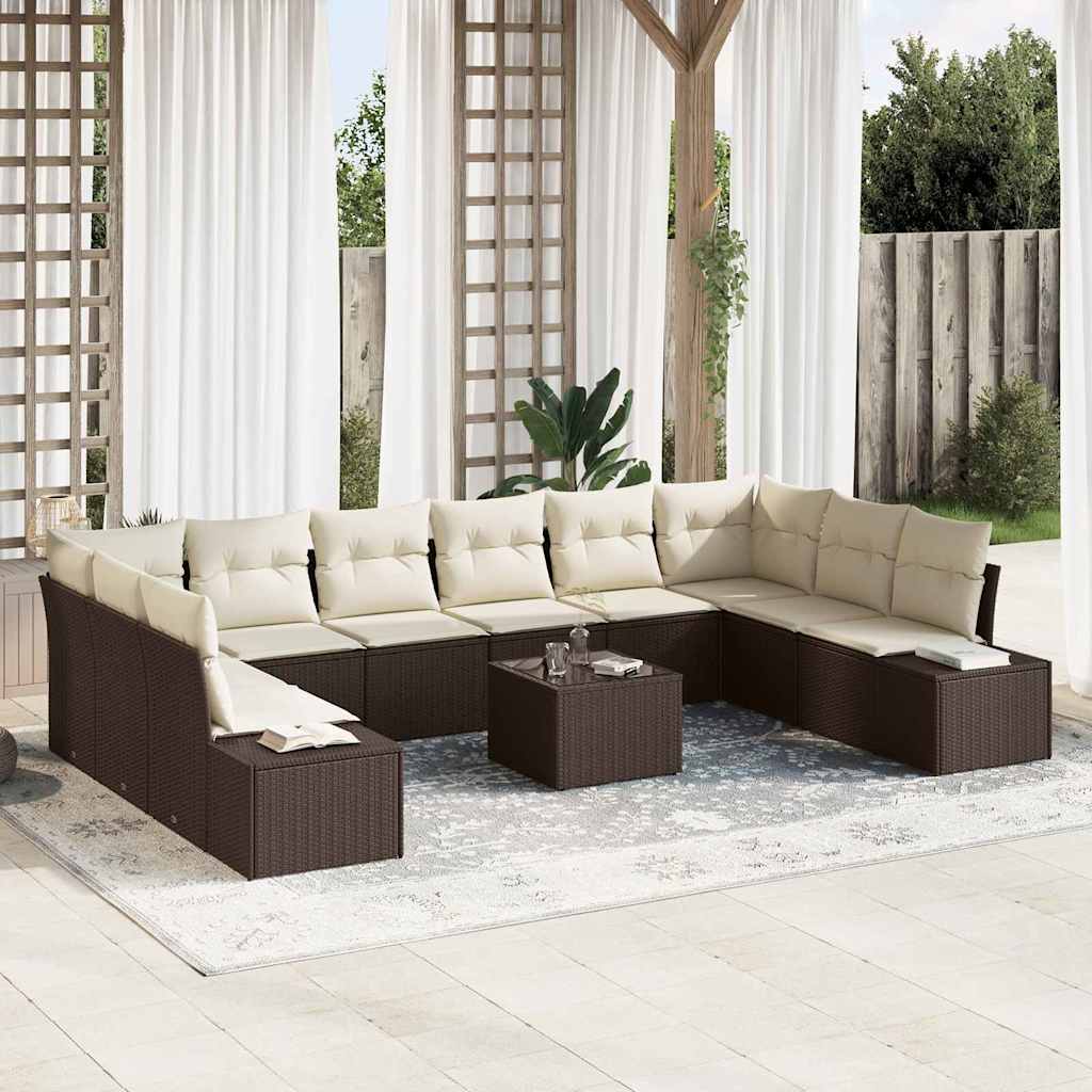 Tuinbankenset met kussen 10 pcs Bruin en Crème Polyrattan is nu te koop bij PeponiXL, paradijselijk wonen!