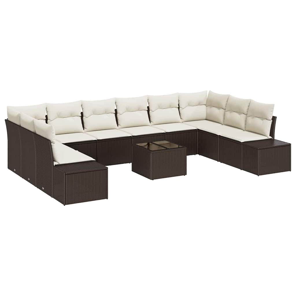 Tuinbankenset met kussen 10 pcs Bruin en Crème Polyrattan is nu te koop bij PeponiXL, paradijselijk wonen!