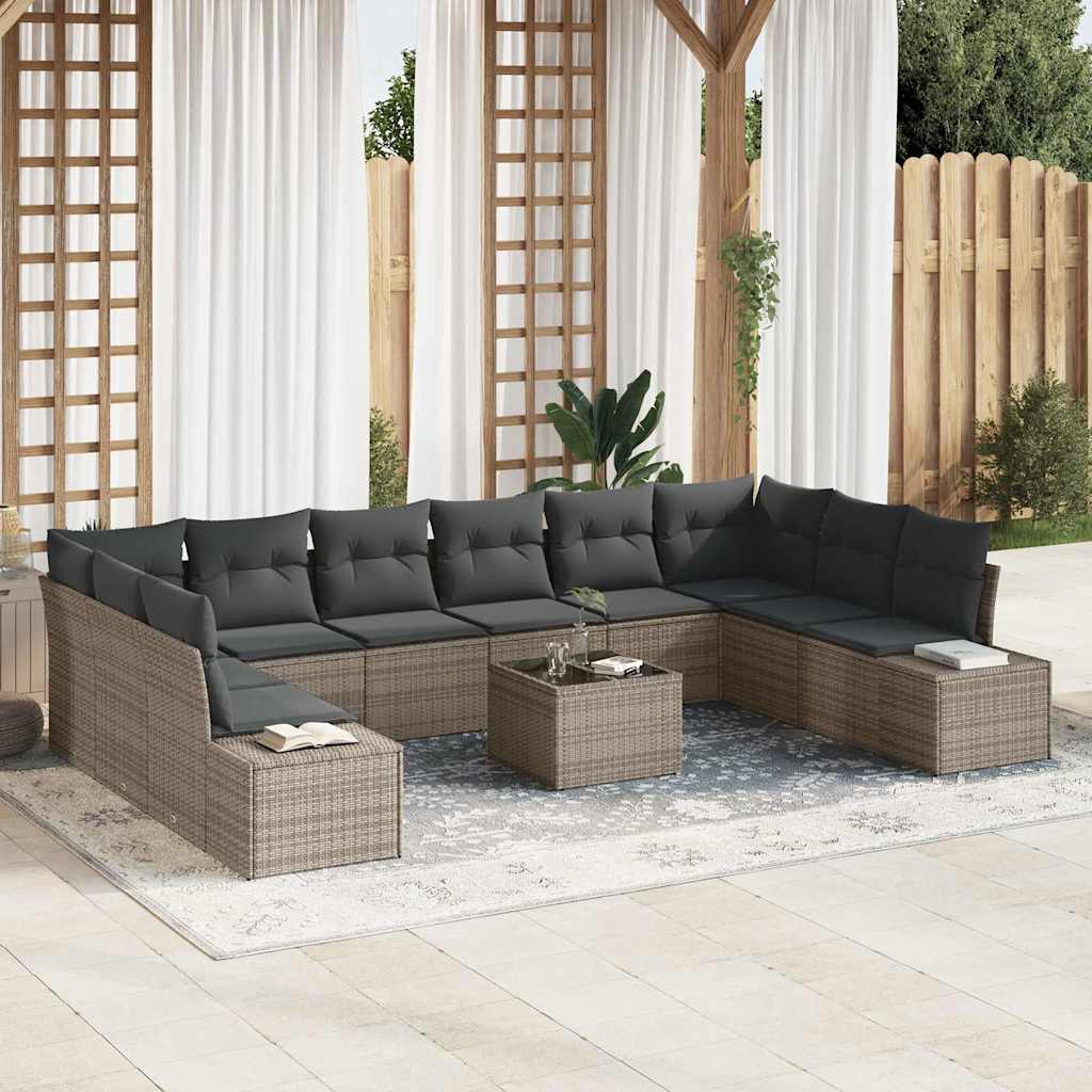 Tuinbankenset met kussen 10 pcs Grijs Polyrattan is nu te koop bij PeponiXL, paradijselijk wonen!