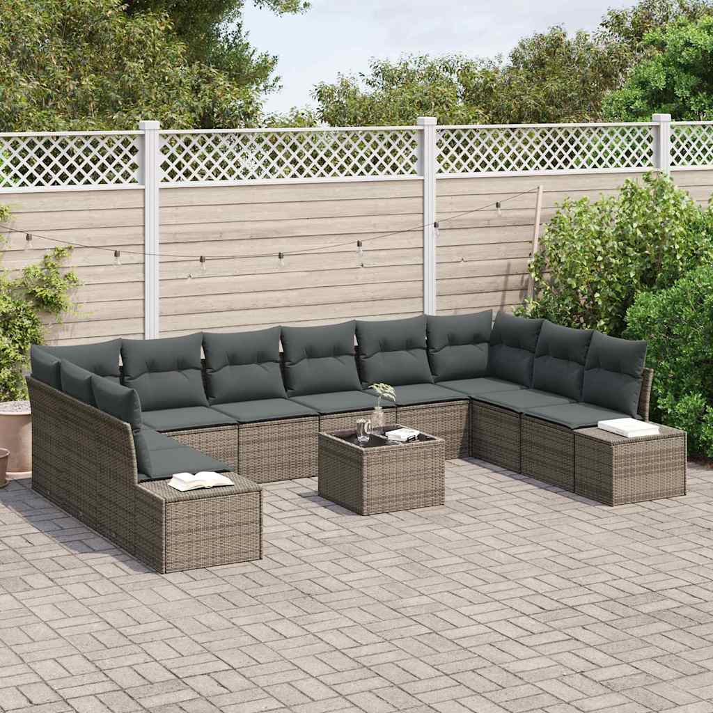 Tuinbankenset met kussen 10 pcs Grijs Polyrattan is nu te koop bij PeponiXL, paradijselijk wonen!