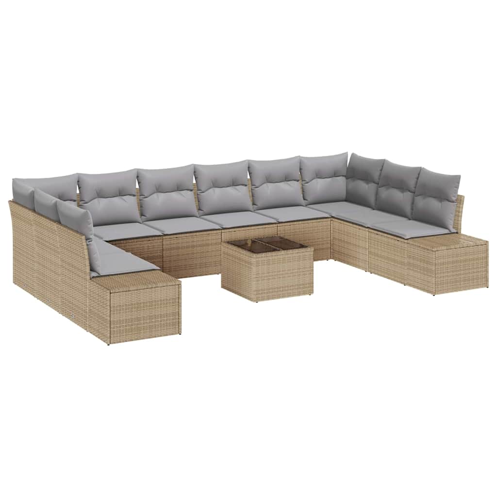 Tuinbankenset met kussen 10 pcs Beige en Licht Grijs Polyrattan is nu te koop bij PeponiXL, paradijselijk wonen!