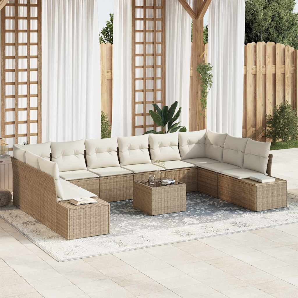 Tuinbankenset met kussen 10 pcs Beige en Crème Polyrattan is nu te koop bij PeponiXL, paradijselijk wonen!