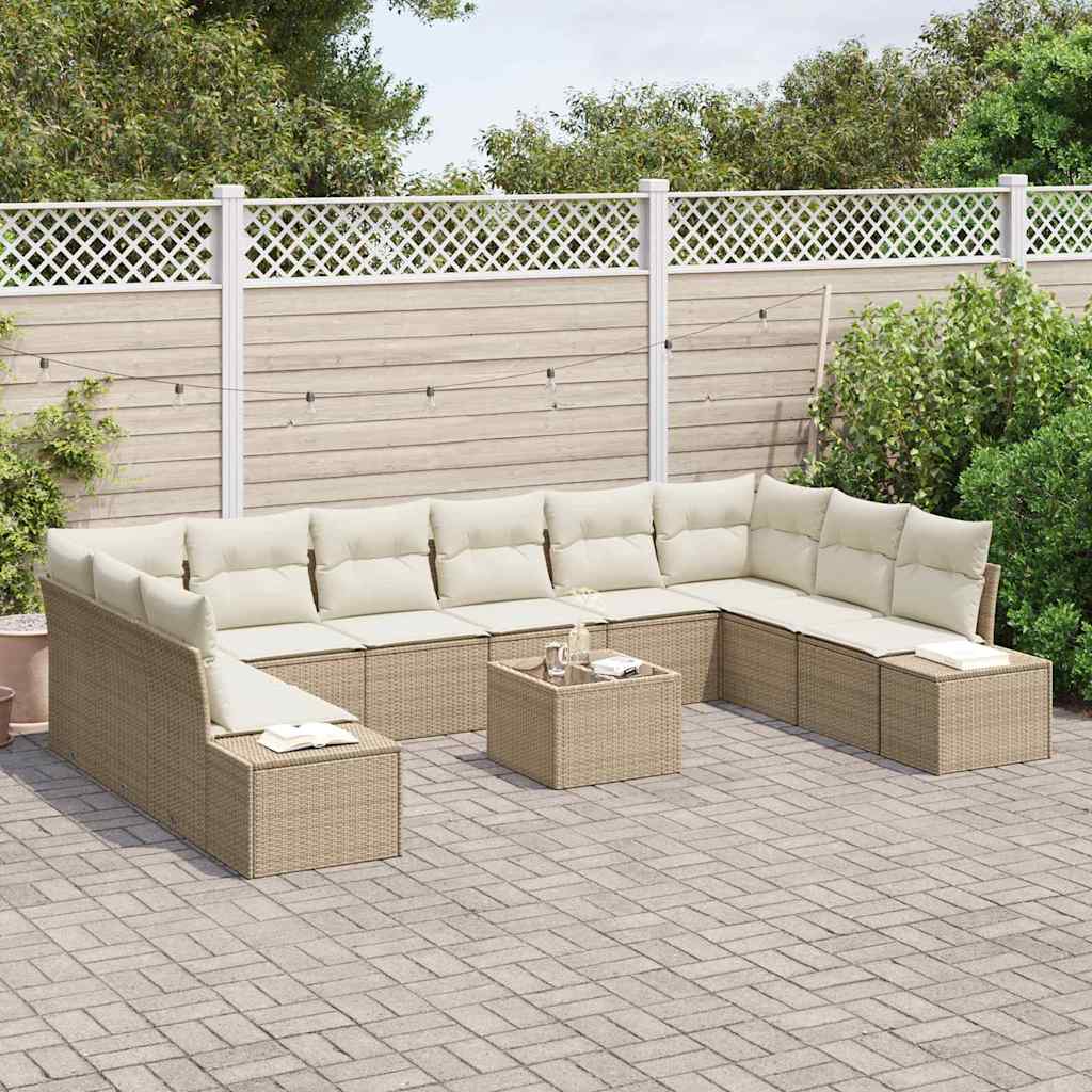 Tuinbankenset met kussen 10 pcs Beige en Crème Polyrattan is nu te koop bij PeponiXL, paradijselijk wonen!