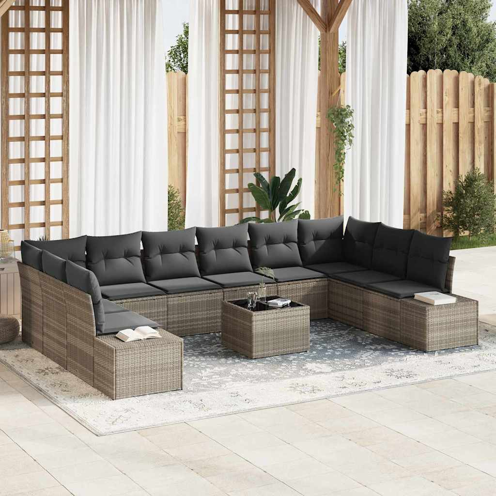 Tuinbankenset met kussen 10 pcs Lichtgrijs Polyrattan is nu te koop bij PeponiXL, paradijselijk wonen!