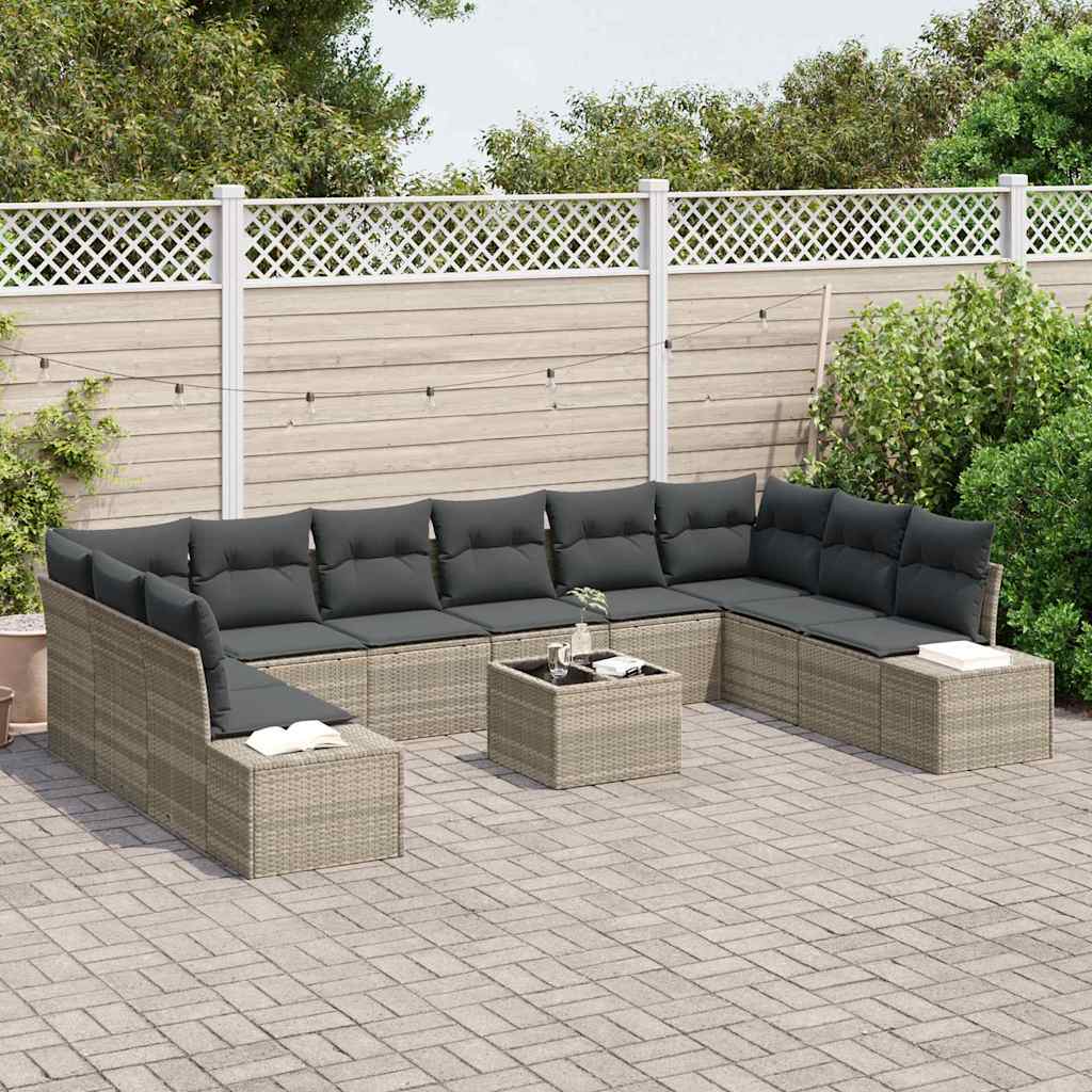 Tuinbankenset met kussen 10 pcs Lichtgrijs Polyrattan is nu te koop bij PeponiXL, paradijselijk wonen!