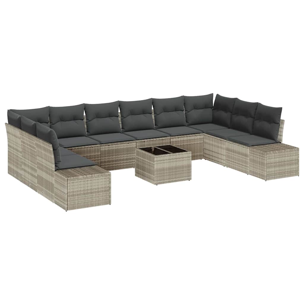 Tuinbankenset met kussen 10 pcs Lichtgrijs Polyrattan is nu te koop bij PeponiXL, paradijselijk wonen!